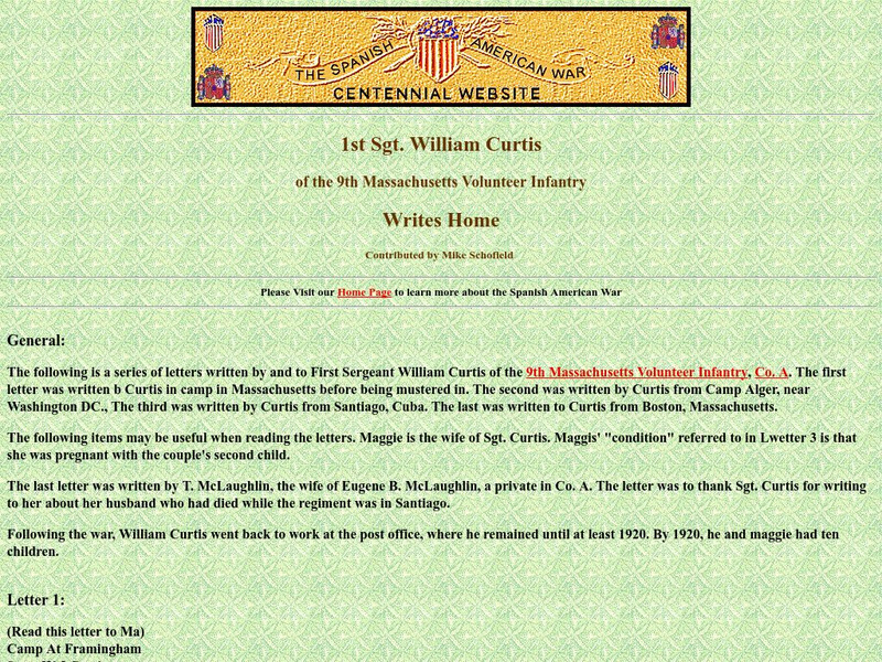 Spanish American War Centennial: 1st Sgt. William Curtis: 9th Mass Volunteer Infantry: Writes Home Primary