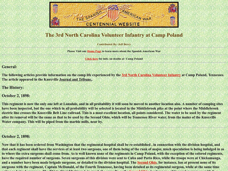 Spanish American War Centennial: The 3rd North Carolina Volunteer Infantry at Camp Poland Primary Spanish American War Centennial: The 3rd North Carolina Volunteer Infantry at Camp Poland Primary