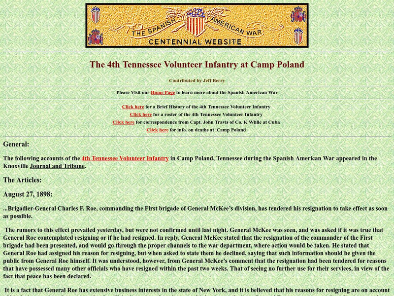 Spanish American War Centennial: The 4th Tennessee Volunteer Infantry at Camp Poland Primary