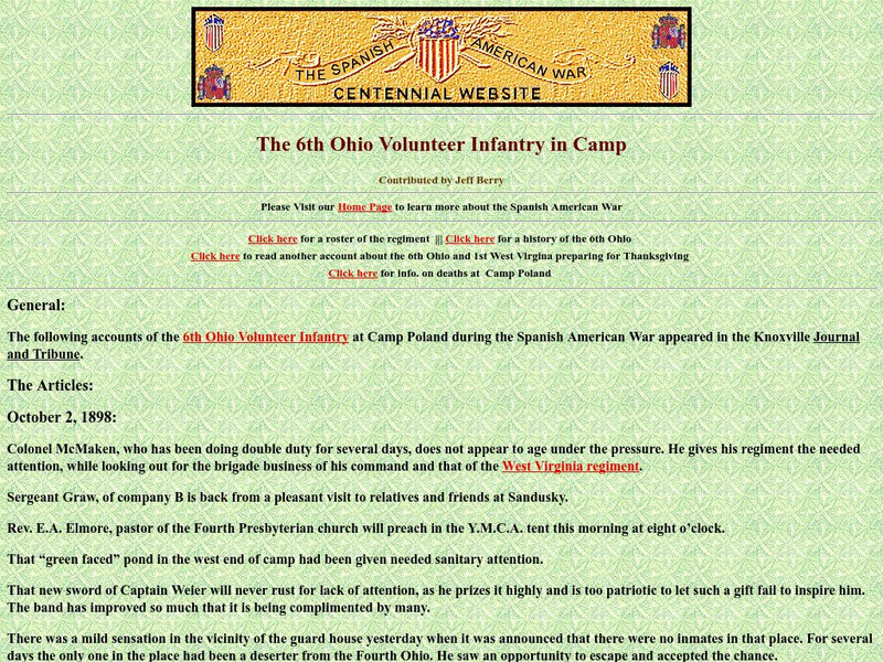 Spanish American War Centennial: The 6th Ohio Volunteer Infantry in Camp Poland Primary