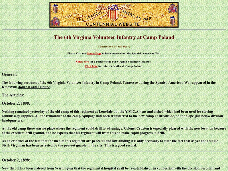 Spanish American War Centennial: The 6th Virginia Volunteer Infantry at Camp Poland Primary Spanish American War Centennial: The 6th Virginia Volunteer Infantry at Camp Poland Primary