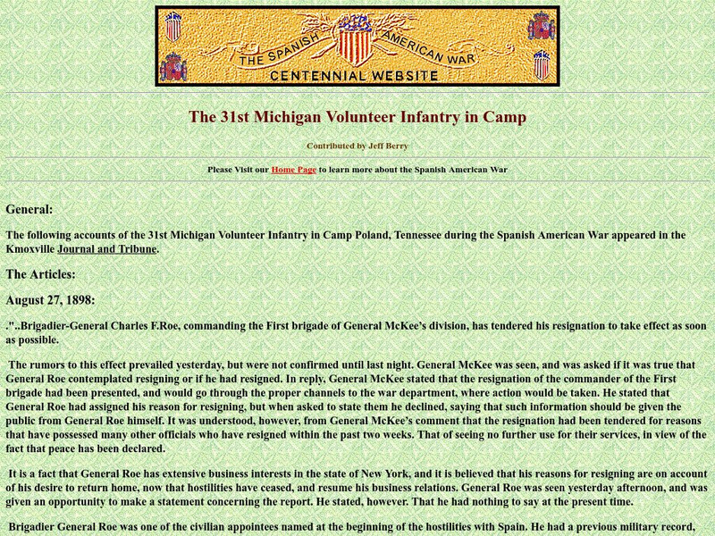 Spanish American War Centennial: The 31st Michigan Volunteer Infantry in Camp Primary