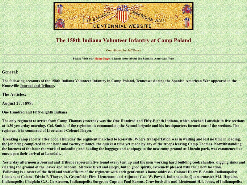 Spanish American War Centennial: The 158th Indiana Volunteer Infantry at Camp Poland Primary