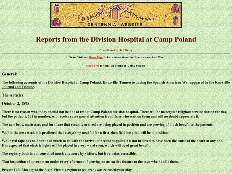 Spanish American War Centennial: Reports From the Division Hospital at Camp Poland Primary