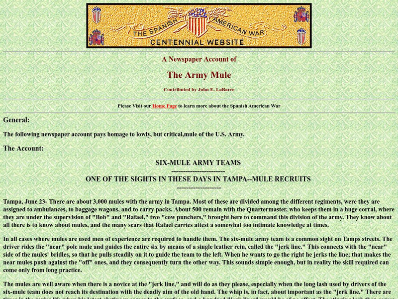 Spanish American War Centennial: A Newspaper Account of the Army Mule Primary