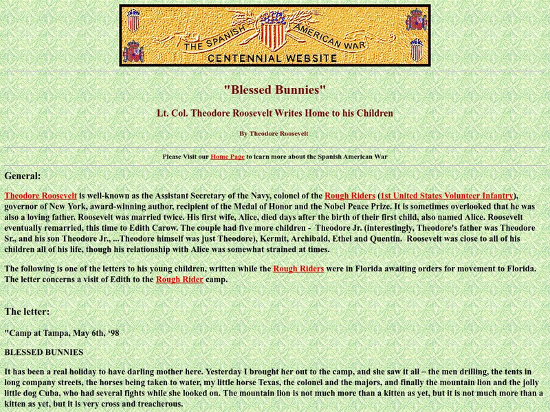 Spanish American War Centennial: Blessed Bunnies: Theodore Roosevelt Writes Home to His Children Primary Spanish American War Centennial: Blessed Bunnies: Theodore Roosevelt Writes Home to His Children Primary