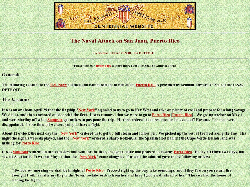Spanish American War Centennial: The Attack on San Juan, Puerto Rico Primary