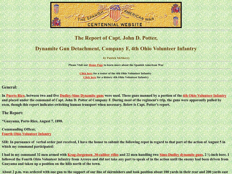 Spanish American War Centennial: Report of Captain John D. Potter: Dynamite Gun Detachment Primary