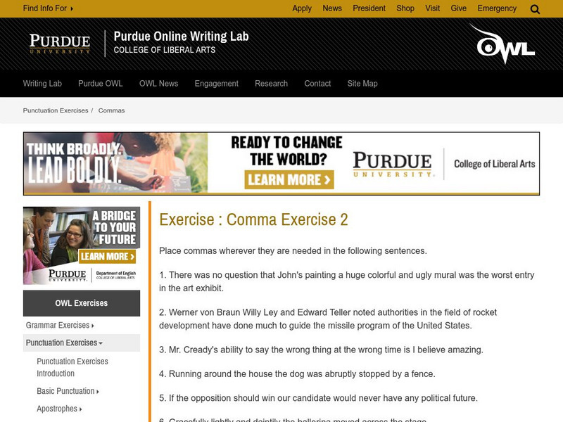 Purdue University Owl: Commas: Exercise #2 Unknown Type Purdue University Owl: Commas: Exercise #2 Unknown Type