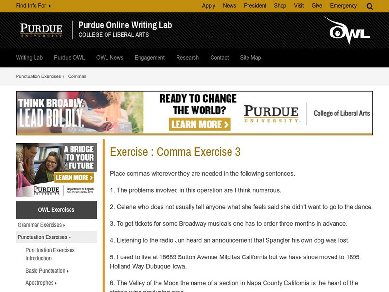 Purdue University Owl: Commas: Exercise #3 Unknown Type Purdue University Owl: Commas: Exercise #3 Unknown Type