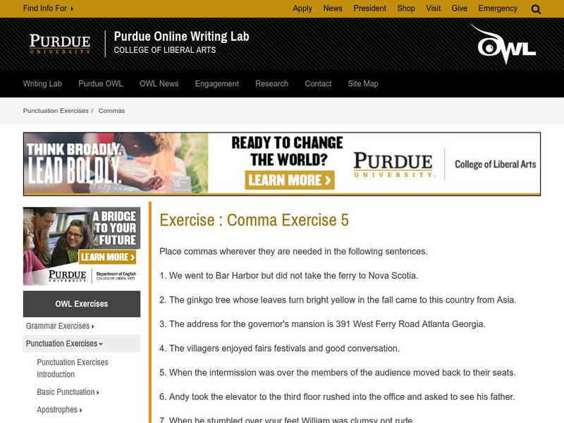 Purdue University Owl: Commas: Exercise #5 Unknown Type Purdue University Owl: Commas: Exercise #5 Unknown Type