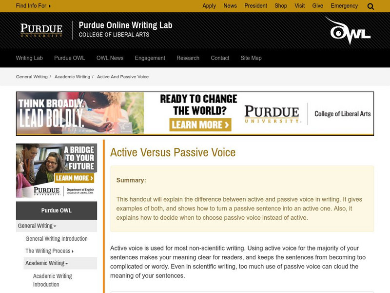 Purdue University Owl: Active and Passive Voice Handout Purdue University Owl: Active and Passive Voice Handout
