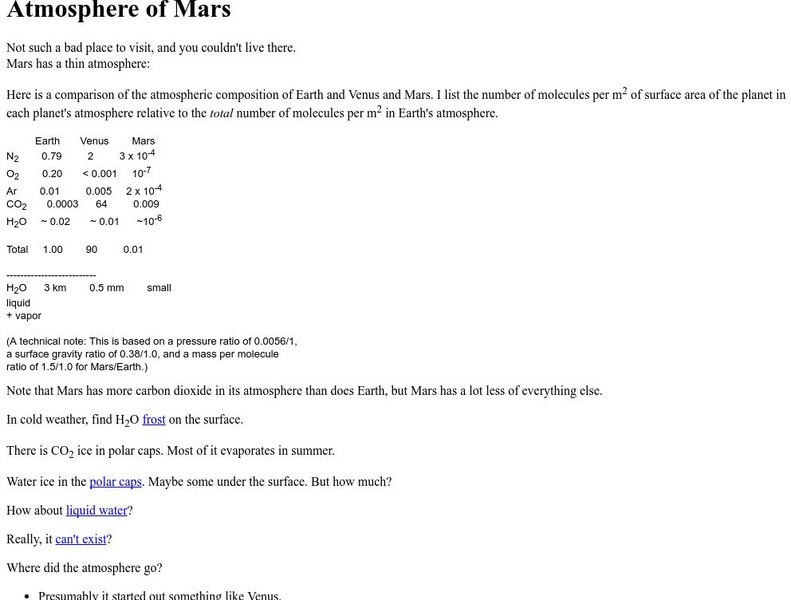 University of Oregon: Mars' Atmosphere Handout University of Oregon: Mars' Atmosphere Handout