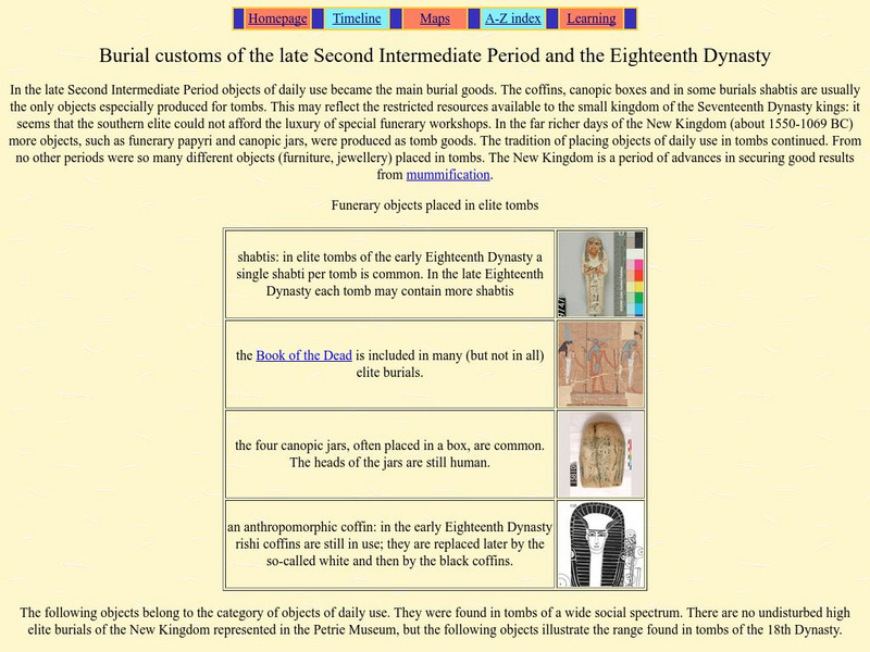 Ucl: Digital Egypt:burial Customs of Late 2nd Intermediate Per. 18th Dyn. Handout Ucl: Digital Egypt:burial Customs of Late 2nd Intermediate Per. 18th Dyn. Handout