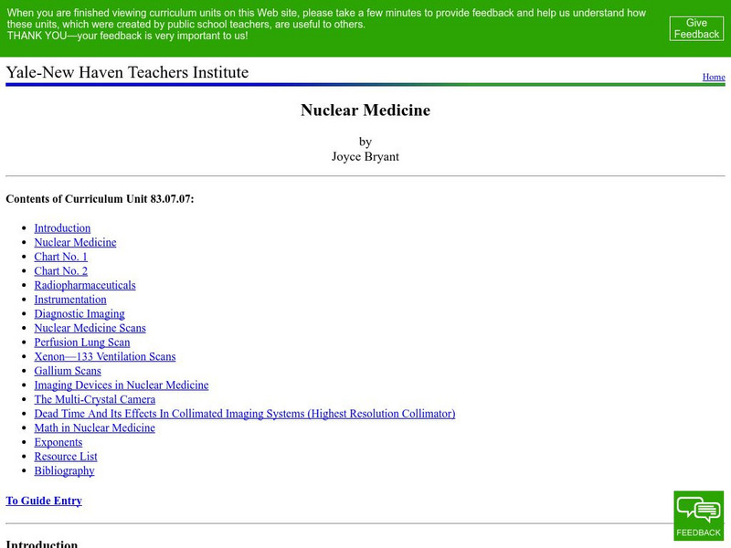 Yale New Haven Teachers Institute: Nuclear Medicine Lesson Plan