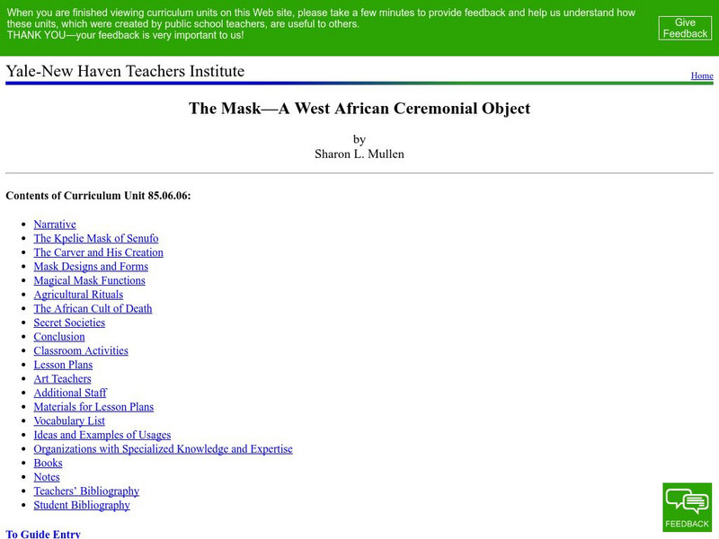 Yale New Haven Teachers Institute: The Mask a West African Ceremonial Object Lesson Plan