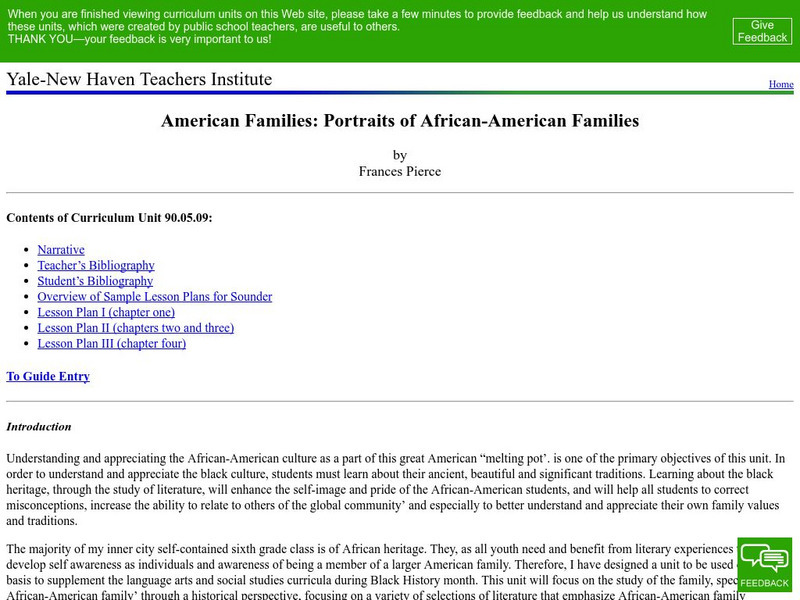 Yale New Haven Teachers Institute: Sample Lessons for Sounder Lesson Plan Yale New Haven Teachers Institute: Sample Lessons for Sounder Lesson Plan