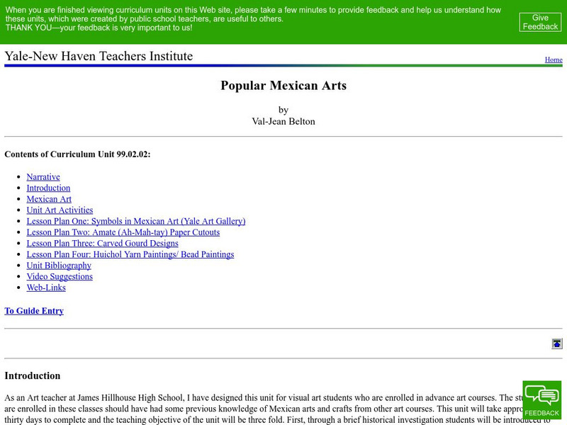 Yale New Haven Teachers Institute: Popular Mexican Arts Lesson Plan Yale New Haven Teachers Institute: Popular Mexican Arts Lesson Plan