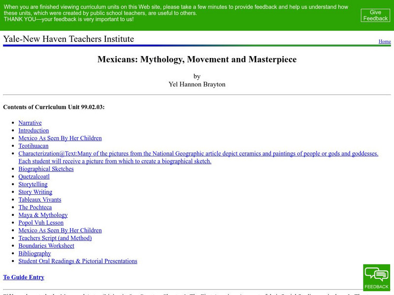 Yale New Haven Teachers Institute: Mythology, Movement/ Drama Unit for 5th Gr Lesson Plan Yale New Haven Teachers Institute: Mythology, Movement/ Drama Unit for 5th Gr Lesson Plan