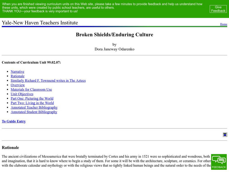 Yale New Haven Teachers Institute: Enduring Culture Lesson Plans Lesson Plan Yale New Haven Teachers Institute: Enduring Culture Lesson Plans Lesson Plan