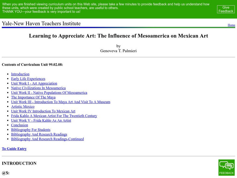 Yale New Haven Teachers Institute: The Influence of Mesoamerica on Mexican Art Lesson Plan Yale New Haven Teachers Institute: The Influence of Mesoamerica on Mexican Art Lesson Plan
