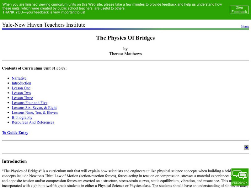 Yale New Haven Teachers Institute: The Physics of Bridges Lesson Plan Yale New Haven Teachers Institute: The Physics of Bridges Lesson Plan