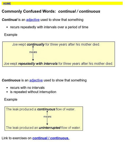 Towson University: Ows: Commonly Confused Words: Continual / Continuous Handout Towson University: Ows: Commonly Confused Words: Continual / Continuous Handout