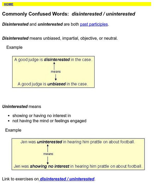 Towson University: Ows: Commonly Confused Words: Disinterested / Uninterested Handout Towson University: Ows: Commonly Confused Words: Disinterested / Uninterested Handout