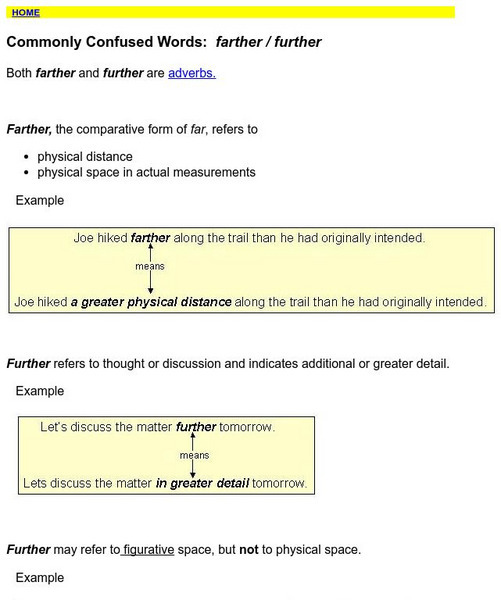 Towson University: Ows: Commonly Confused Words: Farther / Further Handout Towson University: Ows: Commonly Confused Words: Farther / Further Handout