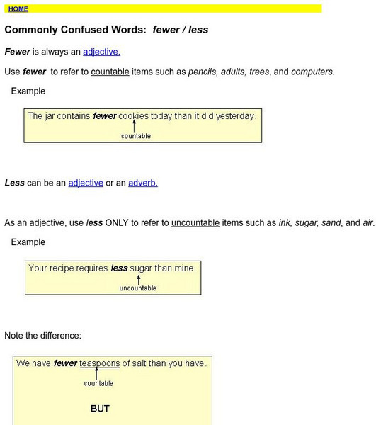 Towson University: Ows: Commonly Confused Words: Fewer / Less Handout Towson University: Ows: Commonly Confused Words: Fewer / Less Handout