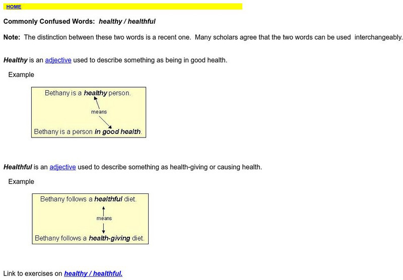 Towson University: Ows: Commonly Confused Words: Healthy / Healthful Handout Towson University: Ows: Commonly Confused Words: Healthy / Healthful Handout