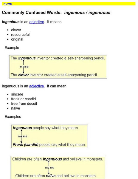 Towson University: Ows: Commonly Confused Words: Ingenious / Ingenuous Handout Towson University: Ows: Commonly Confused Words: Ingenious / Ingenuous Handout