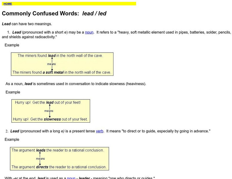 Towson University: Ows: Commonly Confused Words: Lead / Led Handout Towson University: Ows: Commonly Confused Words: Lead / Led Handout