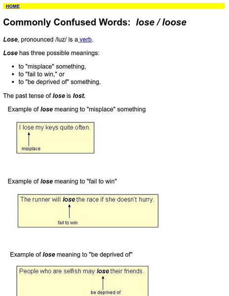Towson University: Ows: Commonly Confused Words: Lose / Loose Handout Towson University: Ows: Commonly Confused Words: Lose / Loose Handout