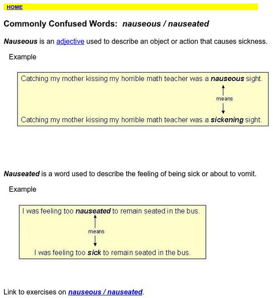 Towson University: Commonly Confused Words: Nauseous / Nauseated Handout Towson University: Commonly Confused Words: Nauseous / Nauseated Handout