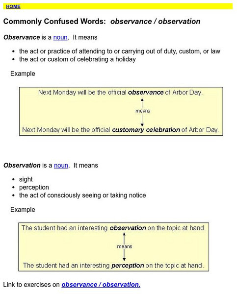 Towson University: Ows: Commonly Confused Words: Observance / Observation Handout Towson University: Ows: Commonly Confused Words: Observance / Observation Handout