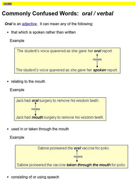 Towson University: Ows: Commonly Confused Words: Oral / Verbal Handout Towson University: Ows: Commonly Confused Words: Oral / Verbal Handout