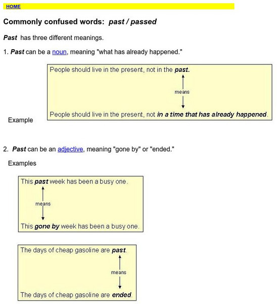 Towson University: Ows: Commonly Confused Words: Past / Passed Handout Towson University: Ows: Commonly Confused Words: Past / Passed Handout