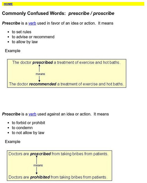 Towson University: Ows: Commonly Confused Words: Prescribe / Proscribe Handout Towson University: Ows: Commonly Confused Words: Prescribe / Proscribe Handout