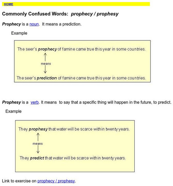 Towson University: Ows: Commonly Confused Words: Prophecy / Prophesy Handout Towson University: Ows: Commonly Confused Words: Prophecy / Prophesy Handout
