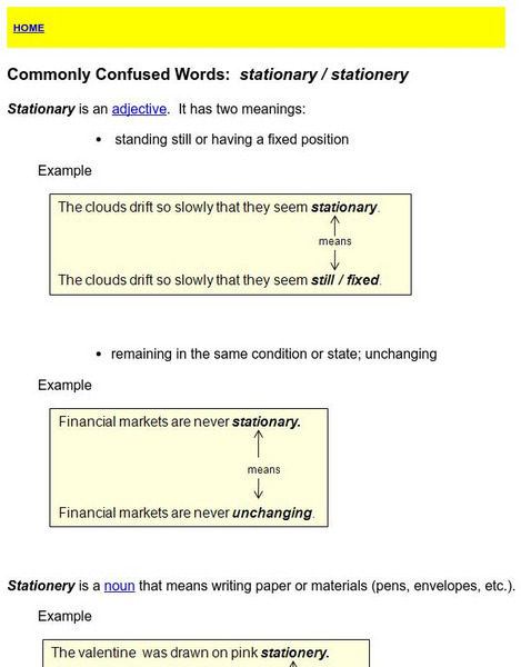 Towson University: Ows: Commonly Confused Words: Stationary / Stationery Handout Towson University: Ows: Commonly Confused Words: Stationary / Stationery Handout