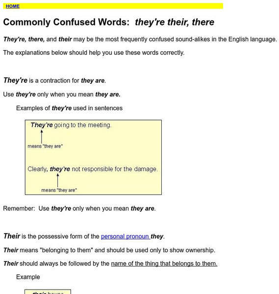 Towson University: Ows: Commonly Confused Words: They're, Their, There Handout Towson University: Ows: Commonly Confused Words: They're, Their, There Handout