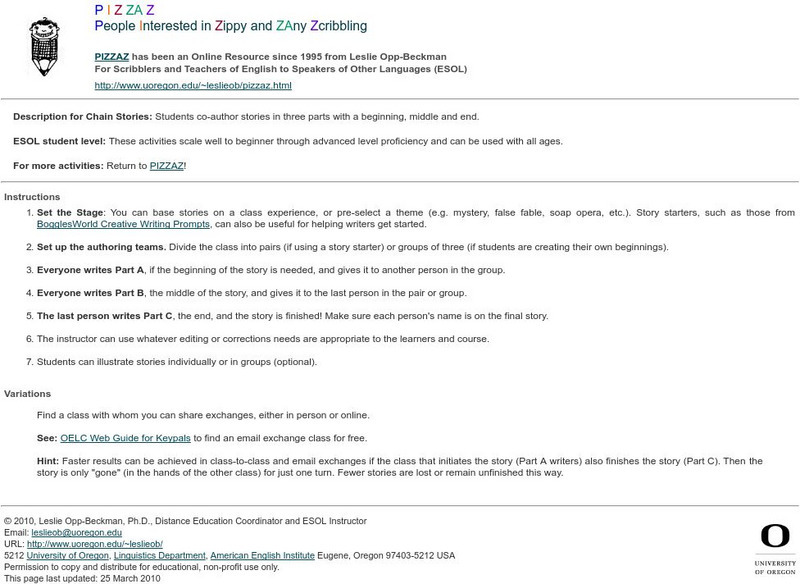 Pizzaz, Creative Writing & Storytelling: Chain Stories Lesson Plan Pizzaz, Creative Writing & Storytelling: Chain Stories Lesson Plan