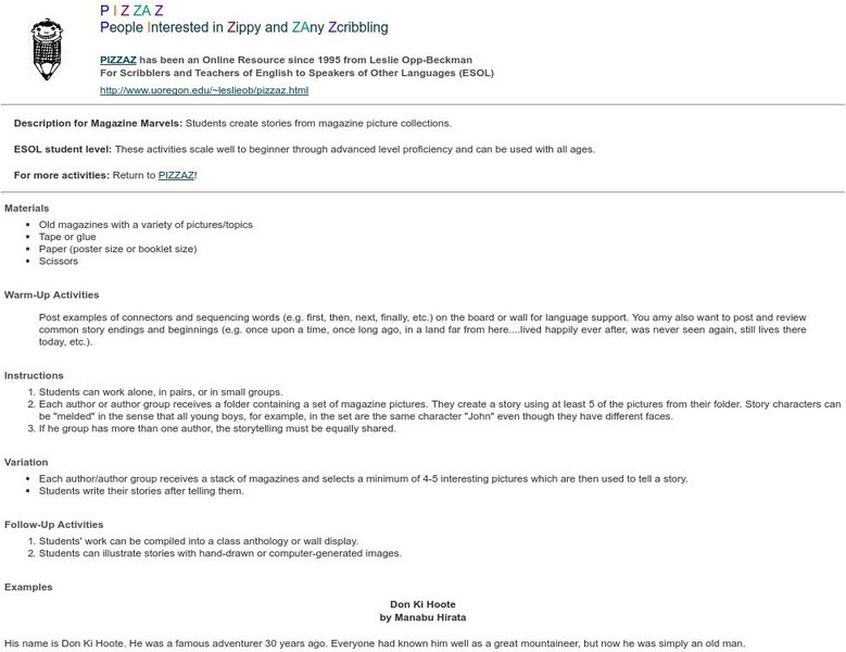 Pizzaz, Creative Writing and Storytelling: Magazine Marvels Lesson Plan Pizzaz, Creative Writing and Storytelling: Magazine Marvels Lesson Plan