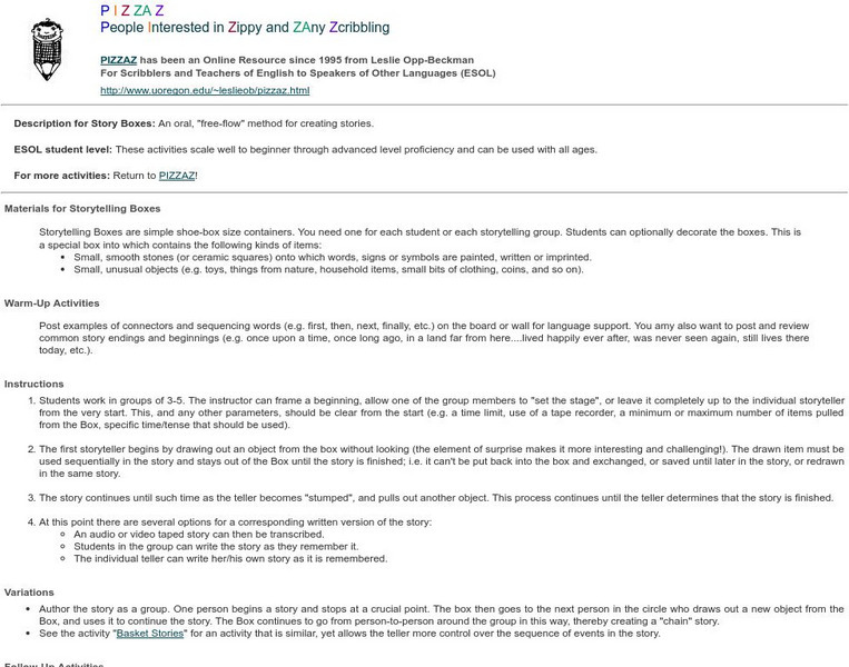 Pizzaz, Creative Writing & Storytelling: Storytelling Boxes Lesson Plan Pizzaz, Creative Writing & Storytelling: Storytelling Boxes Lesson Plan