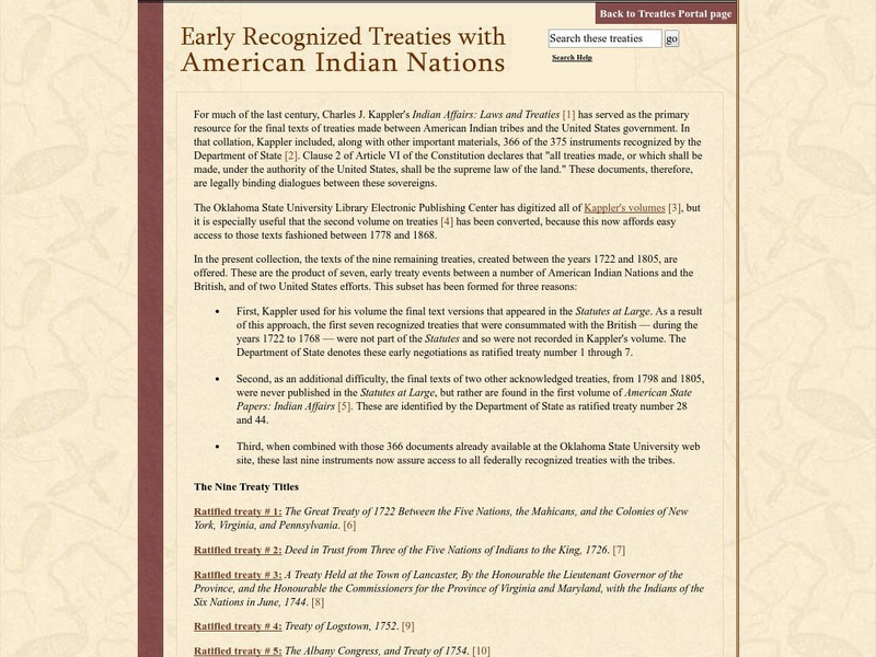 Univ. Of Nebraska Lincoln:early Recognized Treaties With American Indian Nations Primary Univ. Of Nebraska Lincoln:early Recognized Treaties With American Indian Nations Primary
