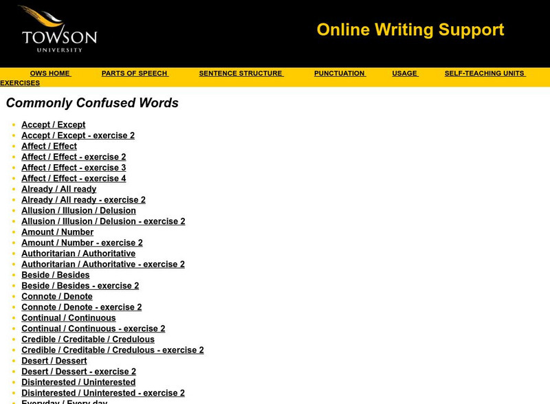 Towson University: Online Writing Support: Commonly Confused Words Unknown Type Towson University: Online Writing Support: Commonly Confused Words Unknown Type