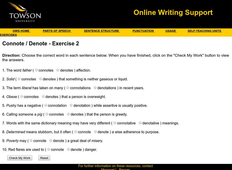 Towson University:ows: Connote / Denote Exercise 2 Unknown Type Towson University:ows: Connote / Denote Exercise 2 Unknown Type