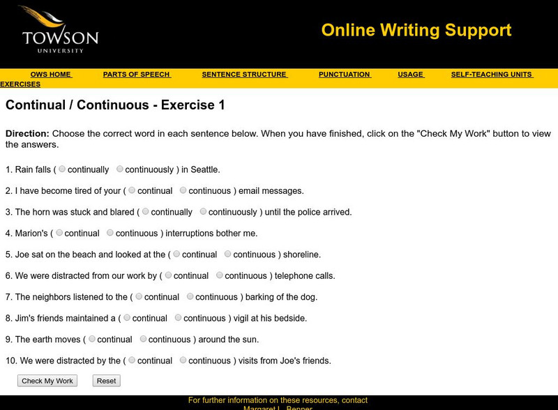 Towson University: Ows: Continual / Continuous Exercise 1 Unknown Type