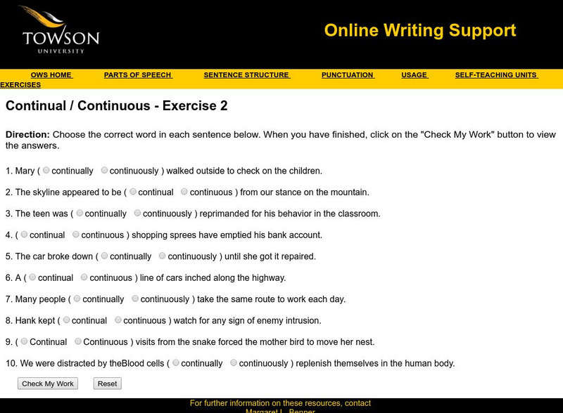 Towson University: Ows: Continual / Continuous Exercise 2 Unknown Type